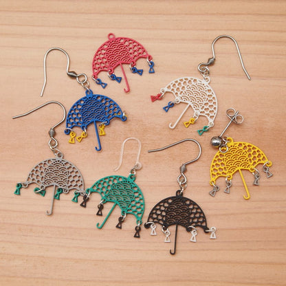 ピアス てるてる坊主に傘 ( ハートに青海波 )  イヤリング