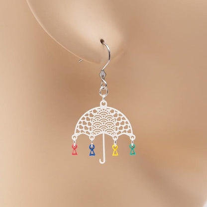 ピアス てるてる坊主に傘 ( ハートに青海波 )  イヤリング