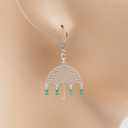 ピアス てるてる坊主に傘 ( ハートに青海波 )  イヤリング