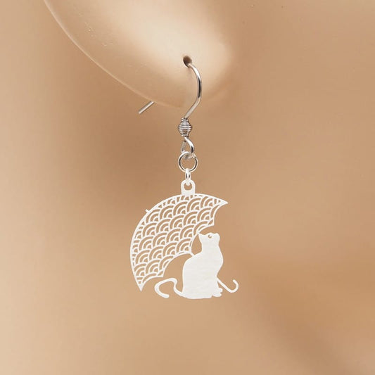 ピアス 傘と猫2 ( 青海波 )  イヤリング