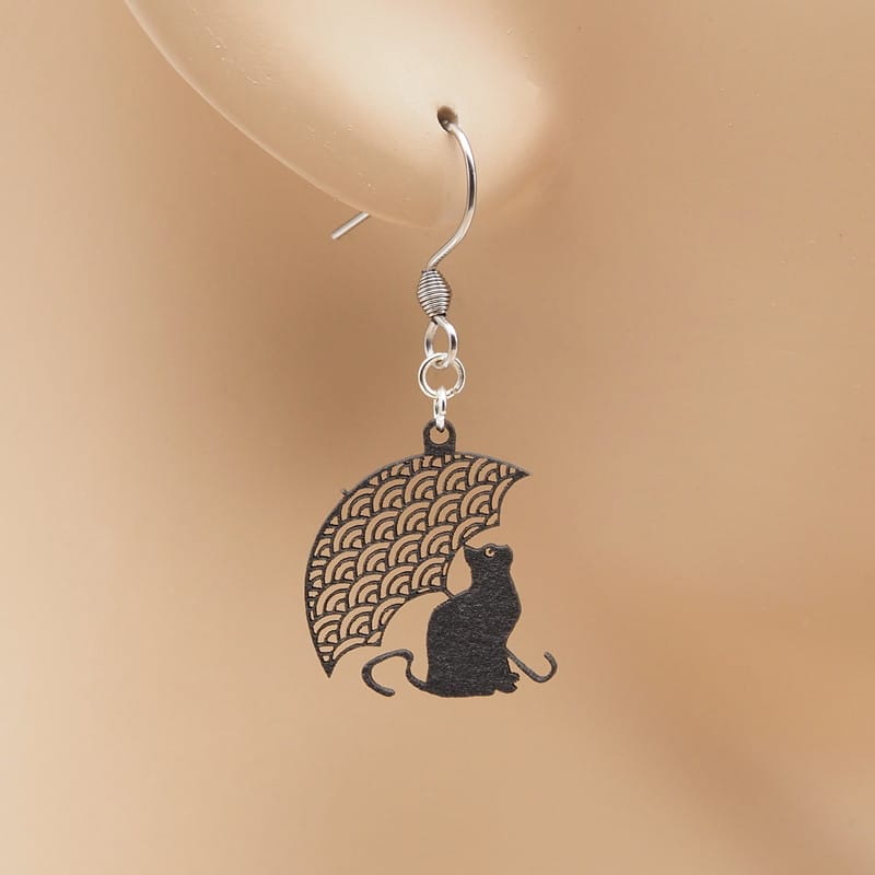 ピアス 傘と猫2 ( 青海波 )  イヤリング