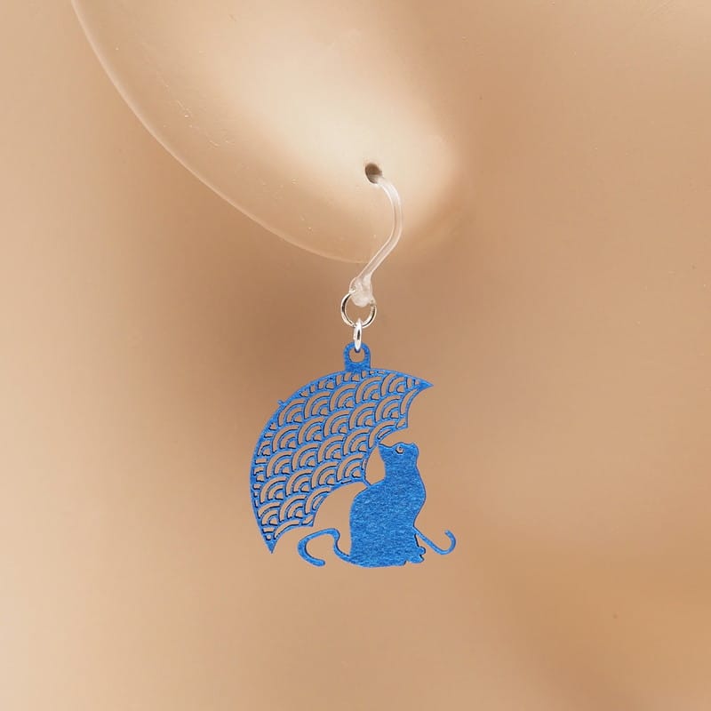 ピアス 傘と猫2 ( 青海波 )  イヤリング