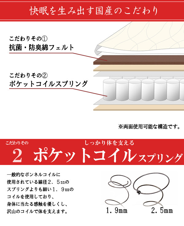 【SSサイズ】国産ポケットコイルスプリングマットレスセミシングルSSセミシングルサイズベッドベッドマットレス寝具ベッドベッド用マットレス白単身ひとり暮らしギフトおすすめ日本産日本製国産自社生産